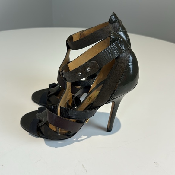 L.A.M.B. Brown/Grey Strappy Heels - Picture 4 of 11